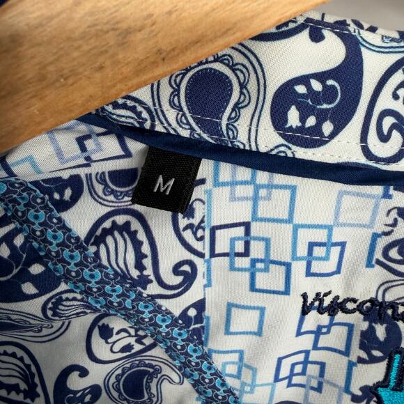 Luchiano Visconti Shirt Men's Medium Blue & White Paisley Geometric Print Luxury - Picture 3 of 11
